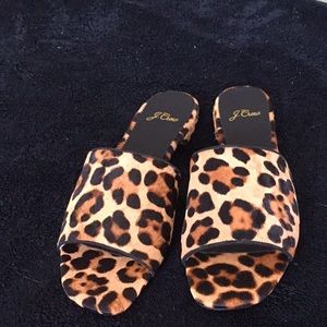J. Crew calf hair leopard slides.